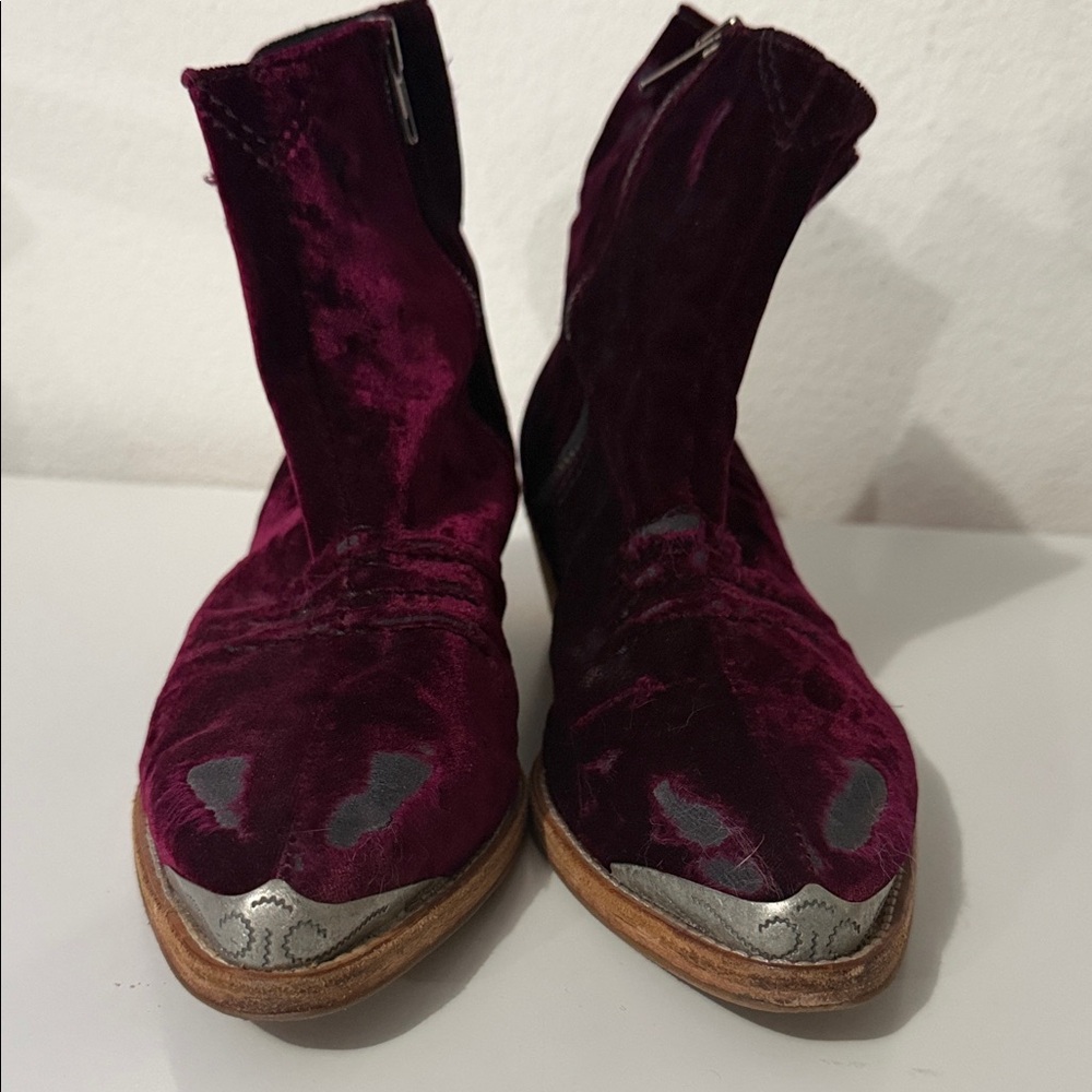 Free People Burgundy Velvet Ankle Booties - Picture 9 of 9